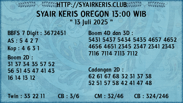 Prediksi Oregon 13:00 WIB