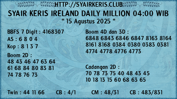 Prediksi Ireland Daily Million 04:00 WIB