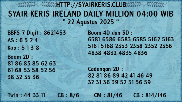 Prediksi Ireland Daily Million 04:00 WIB