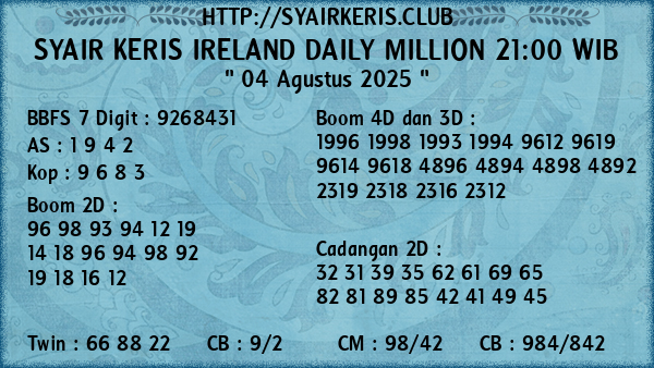 Prediksi Ireland Daily Million 21:00 WIB