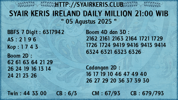 Prediksi Ireland Daily Million 21:00 WIB