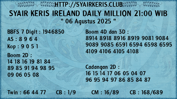 Prediksi Ireland Daily Million 21:00 WIB