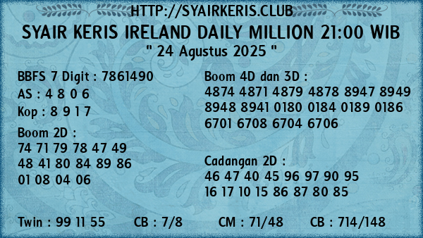 Prediksi Ireland Daily Million 21:00 WIB