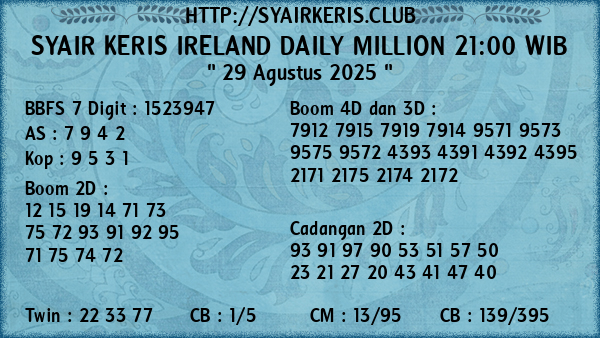 Prediksi Ireland Daily Million 21:00 WIB