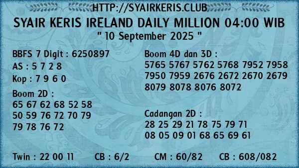 Prediksi Ireland Daily Million 04:00 WIB