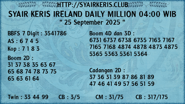 Prediksi Ireland Daily Million 04:00 WIB