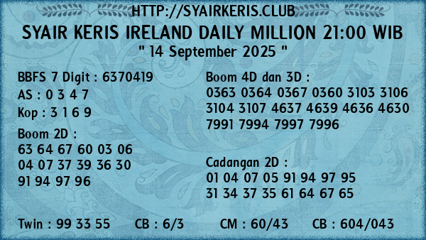 Prediksi Ireland Daily Million 21:00 WIB