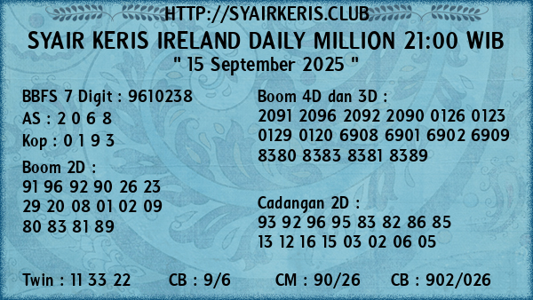 Prediksi Ireland Daily Million 21:00 WIB
