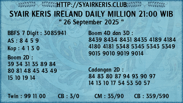 Prediksi Ireland Daily Million 21:00 WIB