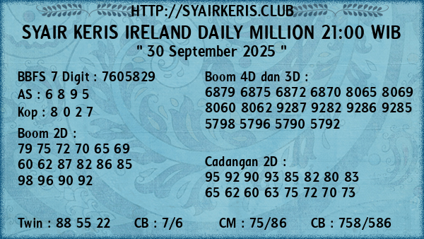Prediksi Ireland Daily Million 21:00 WIB