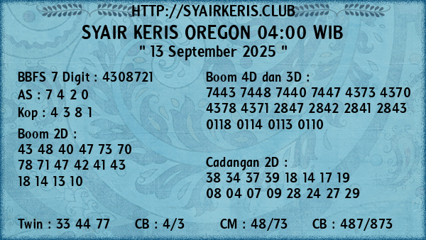 Prediksi Oregon 04:00 WIB