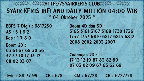 Prediksi Ireland Daily Million 04:00 WIB