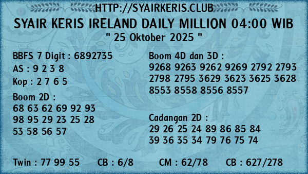 Prediksi Ireland Daily Million 04:00 WIB
