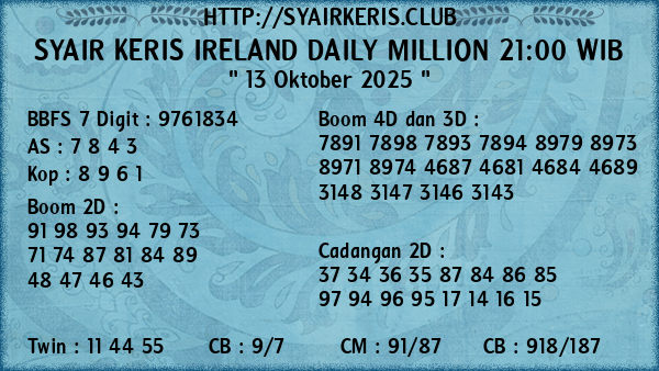 Prediksi Ireland Daily Million 21:00 WIB