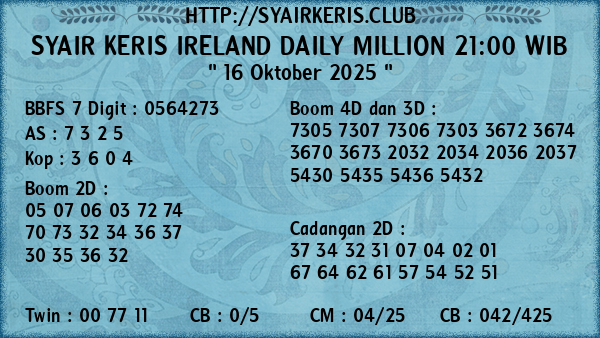 Prediksi Ireland Daily Million 21:00 WIB