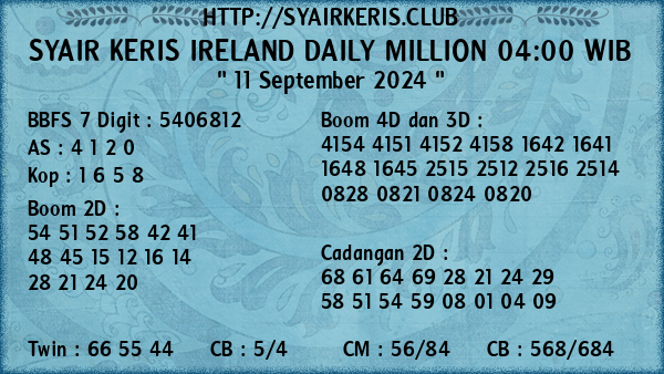 Prediksi Ireland Daily Million 04:00 WIB