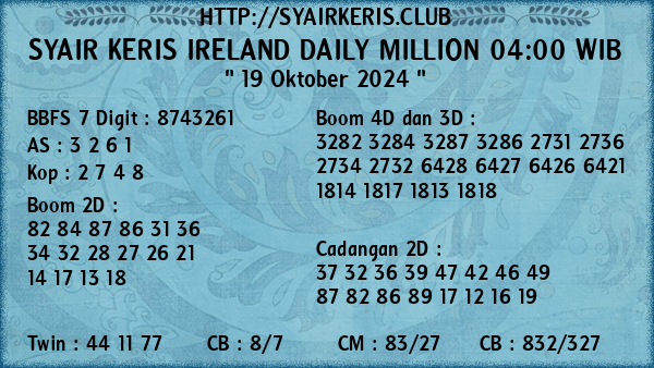 Prediksi Ireland Daily Million 04:00 WIB