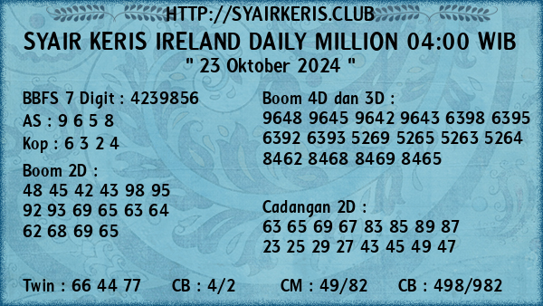 Prediksi Ireland Daily Million 04:00 WIB