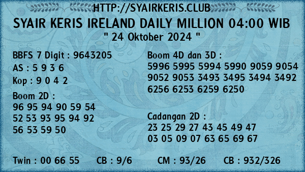 Prediksi Ireland Daily Million 04:00 WIB