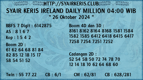 Prediksi Ireland Daily Million 04:00 WIB