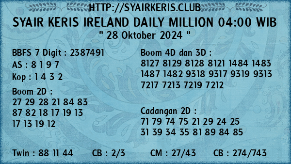 Prediksi Ireland Daily Million 04:00 WIB