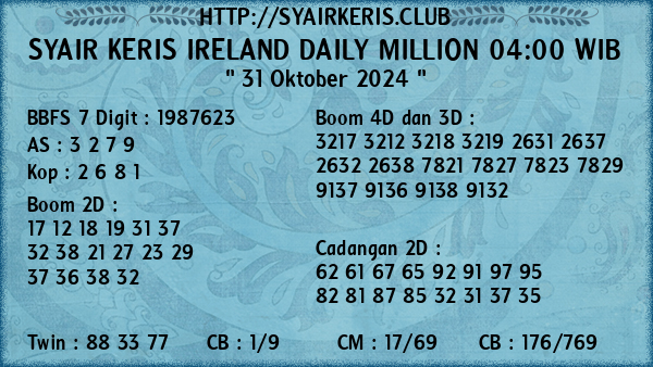 Prediksi Ireland Daily Million 04:00 WIB