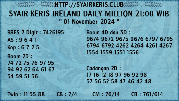 Prediksi Ireland Daily Million 21:00 WIB