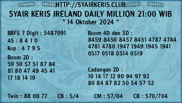 Prediksi Ireland Daily Million 21:00 WIB