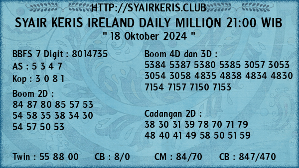 Prediksi Ireland Daily Million 21:00 WIB