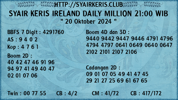 Prediksi Ireland Daily Million 21:00 WIB