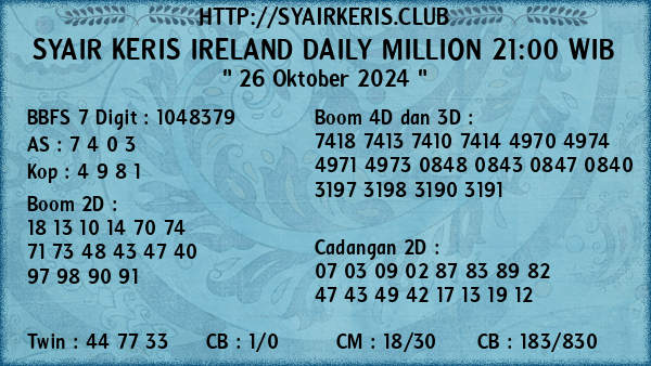 Prediksi Ireland Daily Million 21:00 WIB