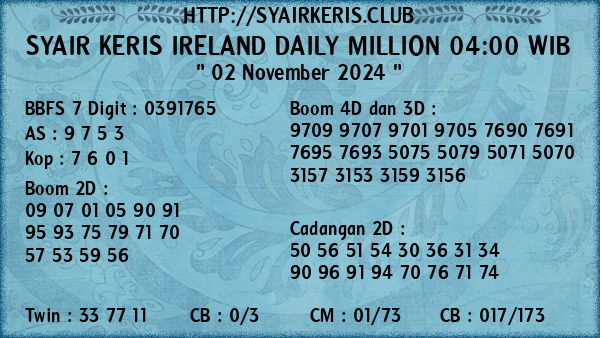 Prediksi Ireland Daily Million 04:00 WIB