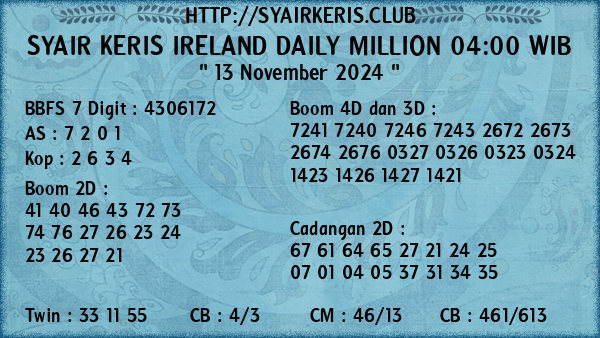 Prediksi Ireland Daily Million 04:00 WIB