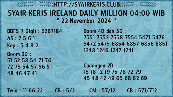 Prediksi Ireland Daily Million 04:00 WIB