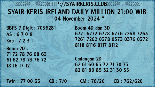 Prediksi Ireland Daily Million 21:00 WIB