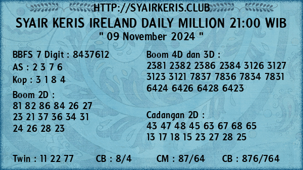 Prediksi Ireland Daily Million 21:00 WIB