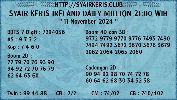 Prediksi Ireland Daily Million 21:00 WIB