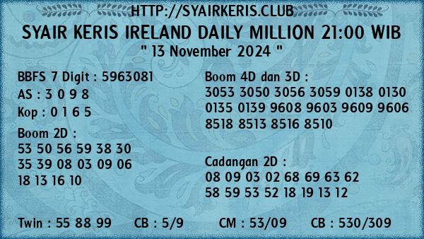 Prediksi Ireland Daily Million 21:00 WIB