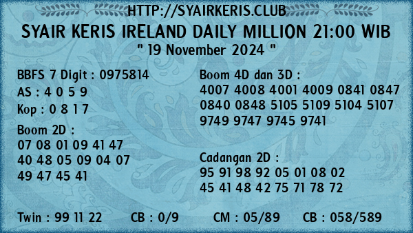 Prediksi Ireland Daily Million 21:00 WIB