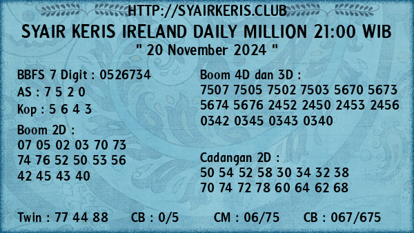 Prediksi Ireland Daily Million 21:00 WIB