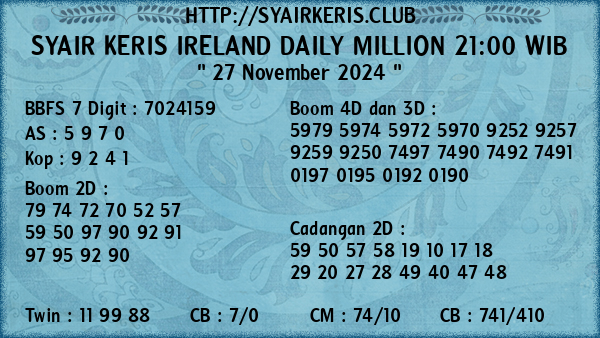 Prediksi Ireland Daily Million 21:00 WIB