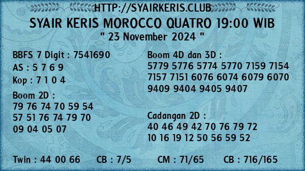 Prediksi Morocco Quatro 19:00 WIB