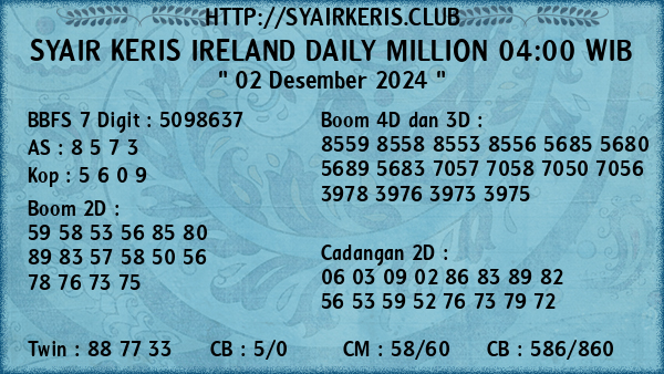 Prediksi Ireland Daily Million 04:00 WIB