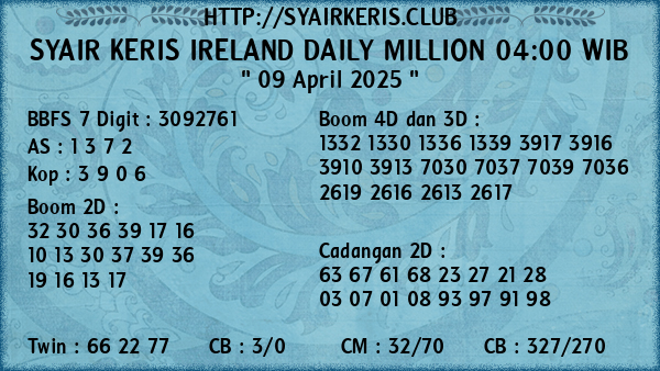 Prediksi Ireland Daily Million 04:00 WIB
