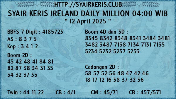 Prediksi Ireland Daily Million 04:00 WIB