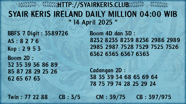 Prediksi Ireland Daily Million 04:00 WIB