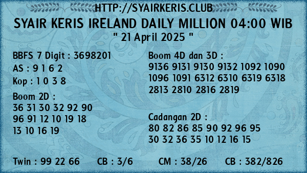 Prediksi Ireland Daily Million 04:00 WIB