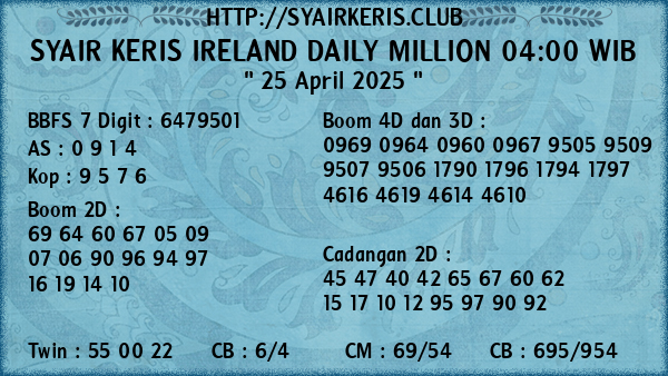 Prediksi Ireland Daily Million 04:00 WIB