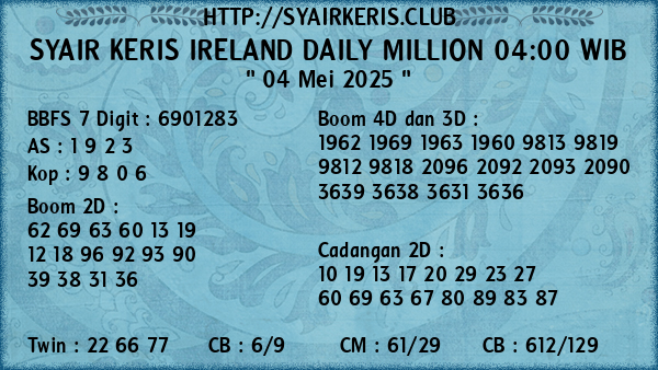 Prediksi Ireland Daily Million 04:00 WIB