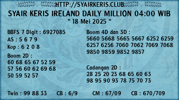 Prediksi Ireland Daily Million 04:00 WIB